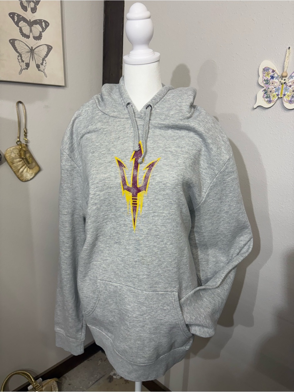 ASU Gray Hoodie with Yellow & Maroon Trident Logo - Men's Pullover